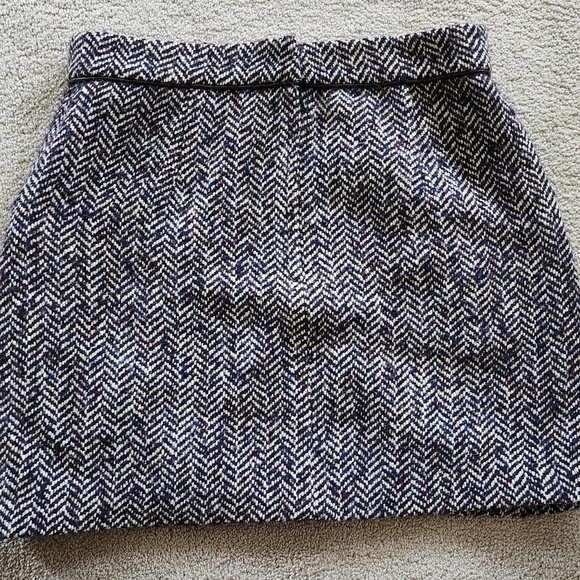 Tibi wool/ leather trim pockets herringbone high waist mini skirt Sz 6 - Picture 5 of 9